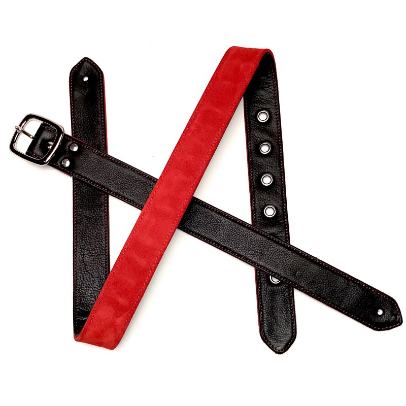 4.0 Black with Red Leather Backed Luxury Guitar Strap